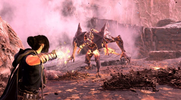 Frey battling a monster.