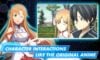 Feature image for our sword art online characters guide, featuring a picture of Asuna from the anime, and a screenshot of Kirito and Asuna from the sword art online vs game.