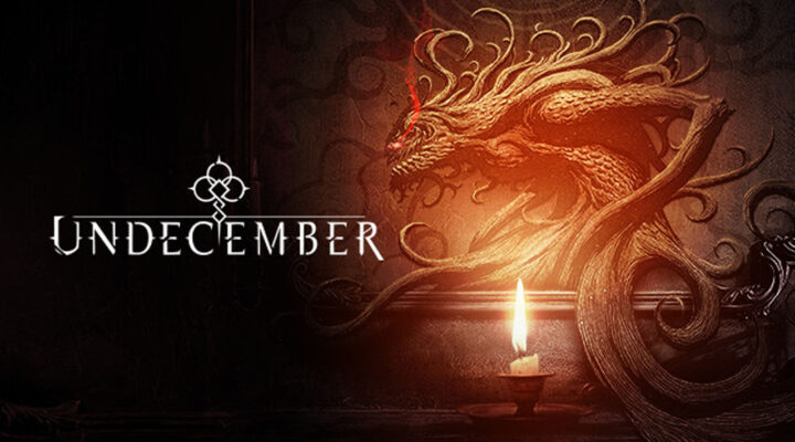 The featured image for our Undecember review, which features a dragon like monster is revealed by orange candlelight.