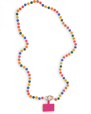 colorful beaded crossbody phone lanyard with gold carabiners