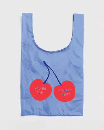 cornflower standard baggu with red cherries and 'you're the cherry best'