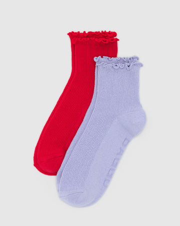 set of two pairs of lettuce trim socks in red and lavender