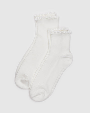 set of two pairs of white lettuce trim socks