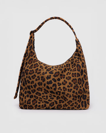dark brown leopard square nylon shoulder bag