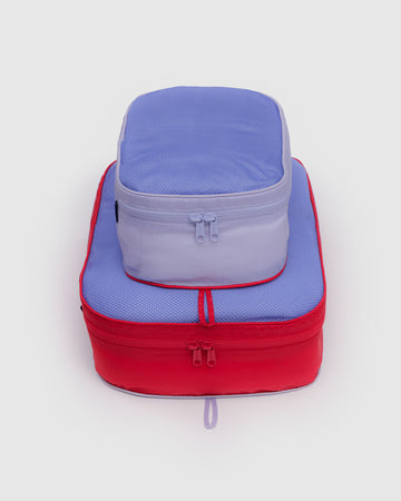 set of two french blue and red color block packing cube set