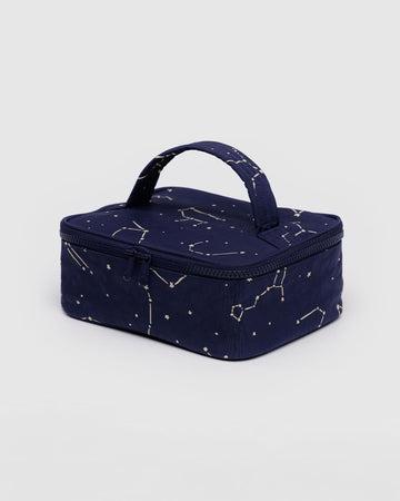 navy small cosmetic bag with white constellation print
