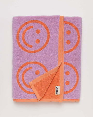 lilac and coral smiley towel