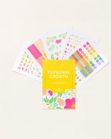 personal growth themed sticker book fanned on a table