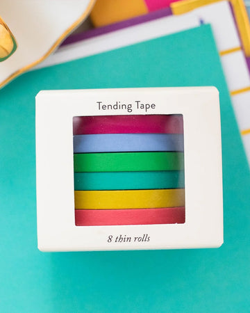 set of 6 thin solid colored washi tape: magenta, light blue, lime green, teal, yellow and coral