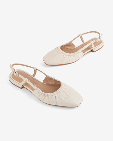 cream slingback shoe with scrunched front and strappy back