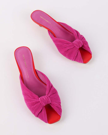 hot pink plissee kitten heels