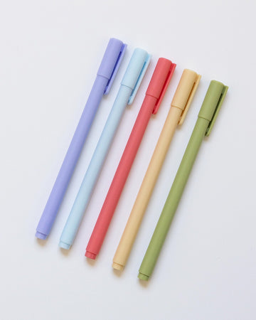 set of 5 assorted color gel pens with lids