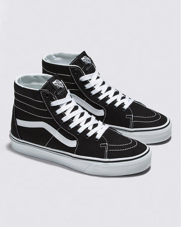 black and white classic vans sk8-hi tapered shoes