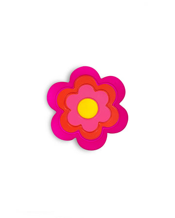 pink, red, and yellow flower shaped de-stress ball