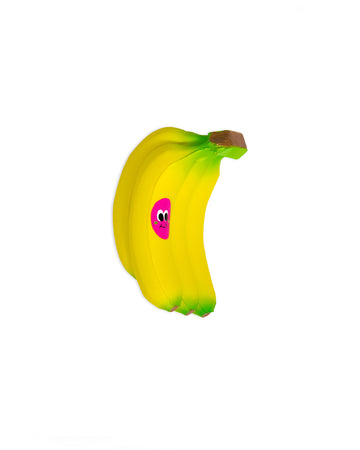 bundle of bananas de-stress ball with pink smiley sticker
