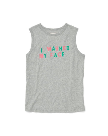 heather grey muscle tank with the words I washed my face
