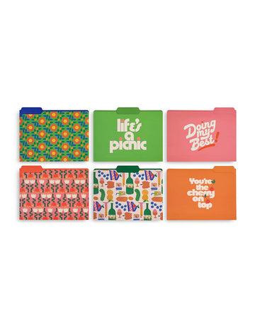 set of 6 file folders with various prints and sayings