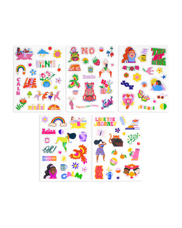 set of 5 sheets of puffy 3D stickers with various graphics