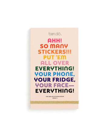 This Sticker Book comes in a tan cover with colorful writing printed on the front.