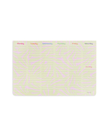 week to week mega desk notepad with green ground and abstract purple print